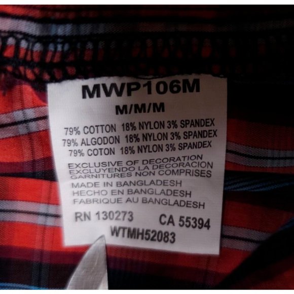 Wrangler Performance Mens Medium Red blue Stripe Long Sleeve Button Logo Shirt - Picture 11 of 11